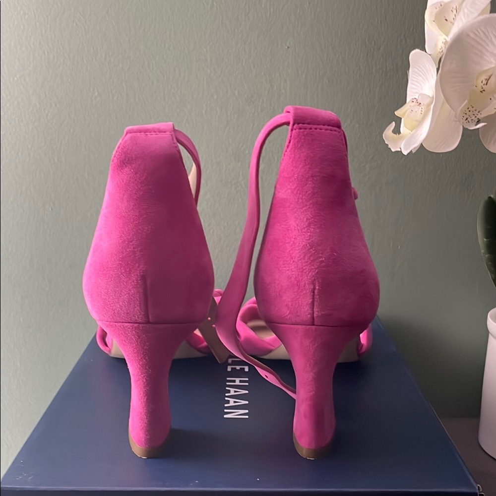 Cole Haan Pink Suede Heels with Braid Detail - Picture 3 of 5